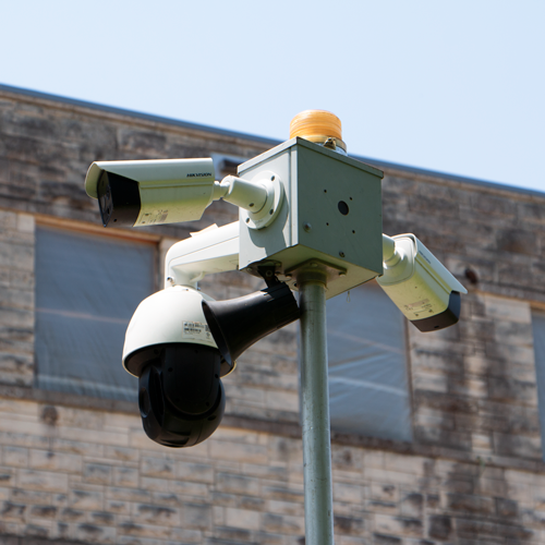 mobile surveillance trailer at construction site