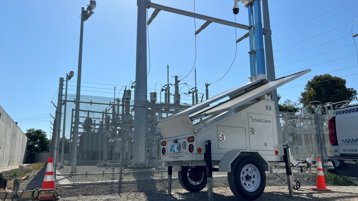 Portable power trailer at electrical site