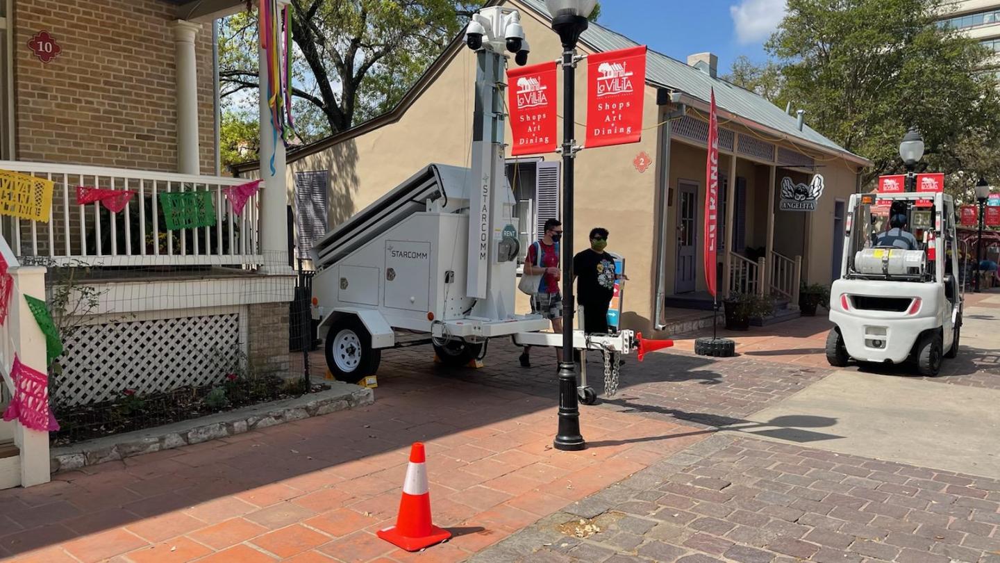 Solar powered trailer near city event