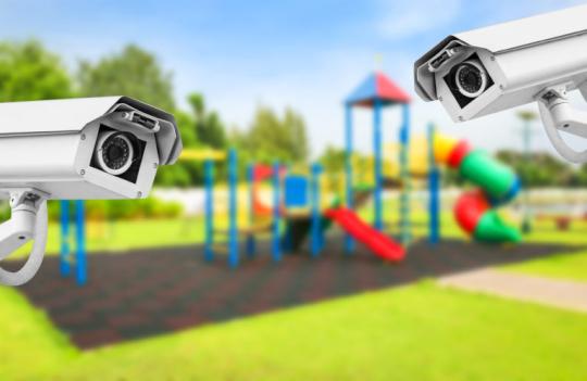 Photo of security cameras at a school playground