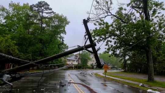 Photo of a downed powerline during Hurricane Ida